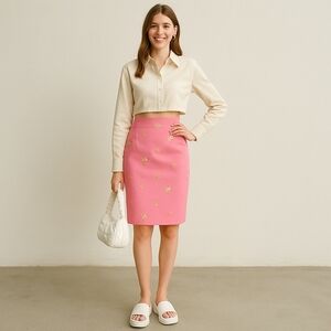 Moschino Couture Embroidered Pink Pencil Skirt – Size XL NWOT